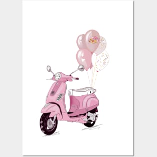 Pink scooter Posters and Art